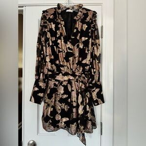 Adorable long sleeve Ramy Brook black and bronzish gold dropped waist dress